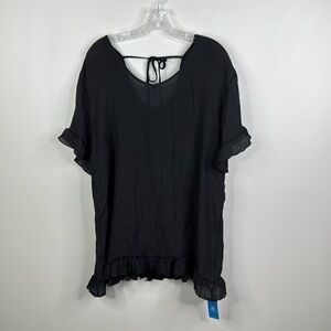 Cupshe NWT Solid Black Ruffled Sheer Swim Beach Pool Cover-Up Dress